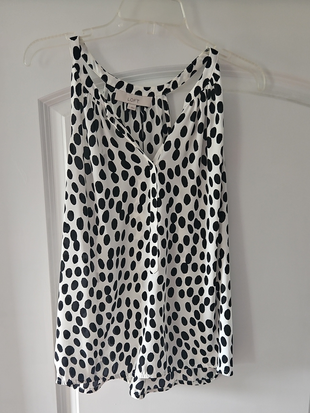 LOFT White Sleeveless Blouse with Black Polka Dot Print